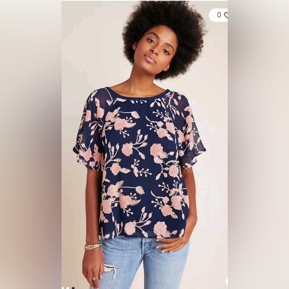 Maeve Anthropologie Franca Floral Texture Blouse sz XSp